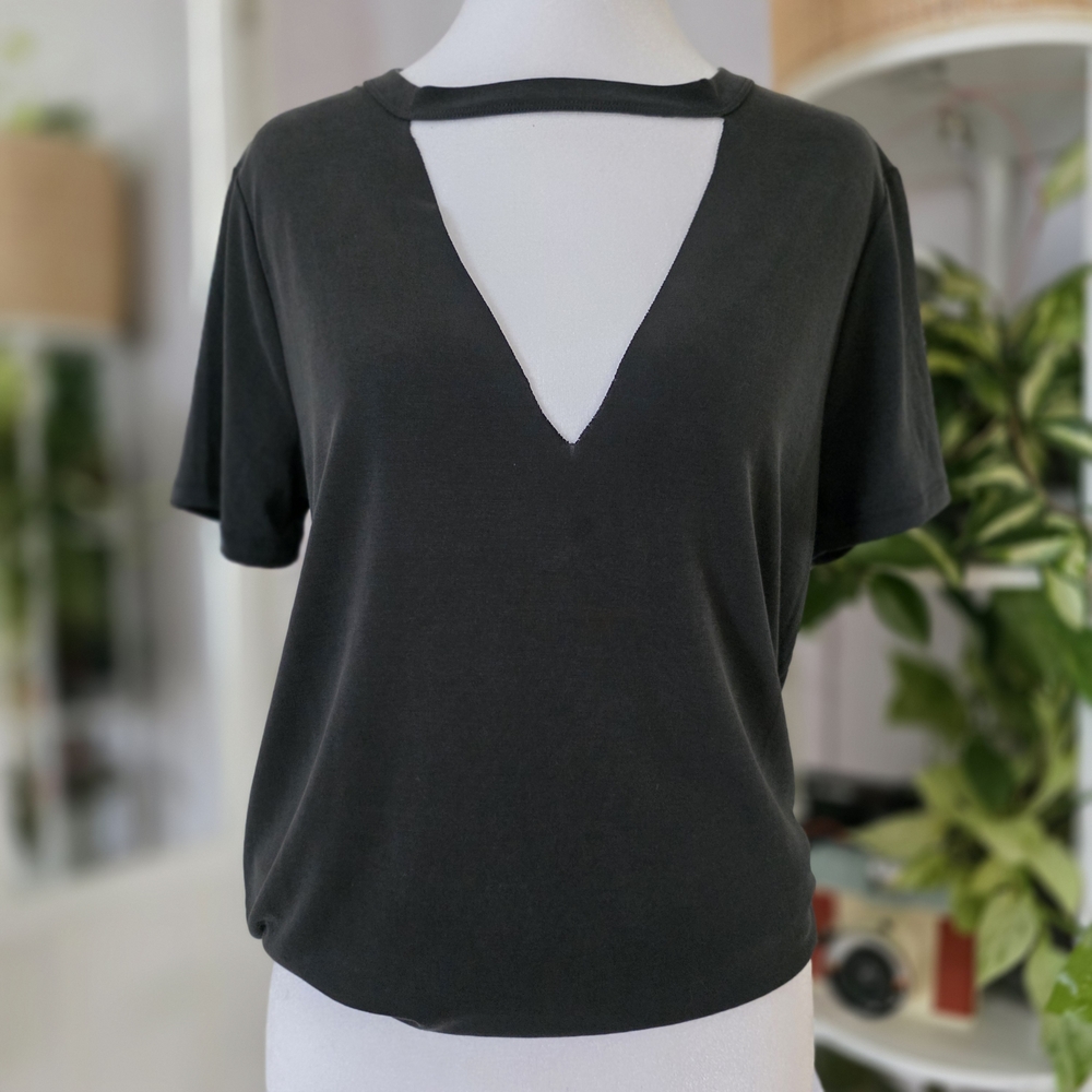 Black V-Neck Women's Top